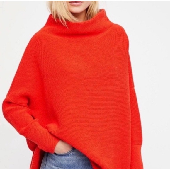 Free People Sweaters - Free People Ottoman Slouchy Tunic Women Large Red Oversized Boho Ribbed Sweater